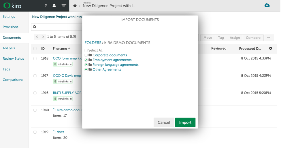 Intralinks Integration - Importing Documents